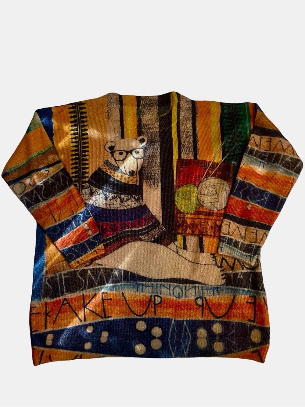 Women's Multicolor Graphic Crewneck Sweater with Bear Motif
